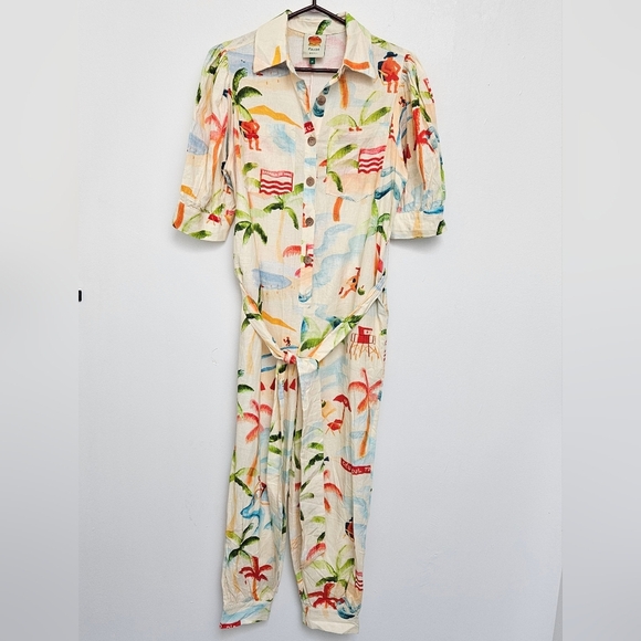 Farm Rio Anthropologie Sz Xs Copacabana Tropical Print Pocket Jumpsuit Belt - Picture 4 of 14